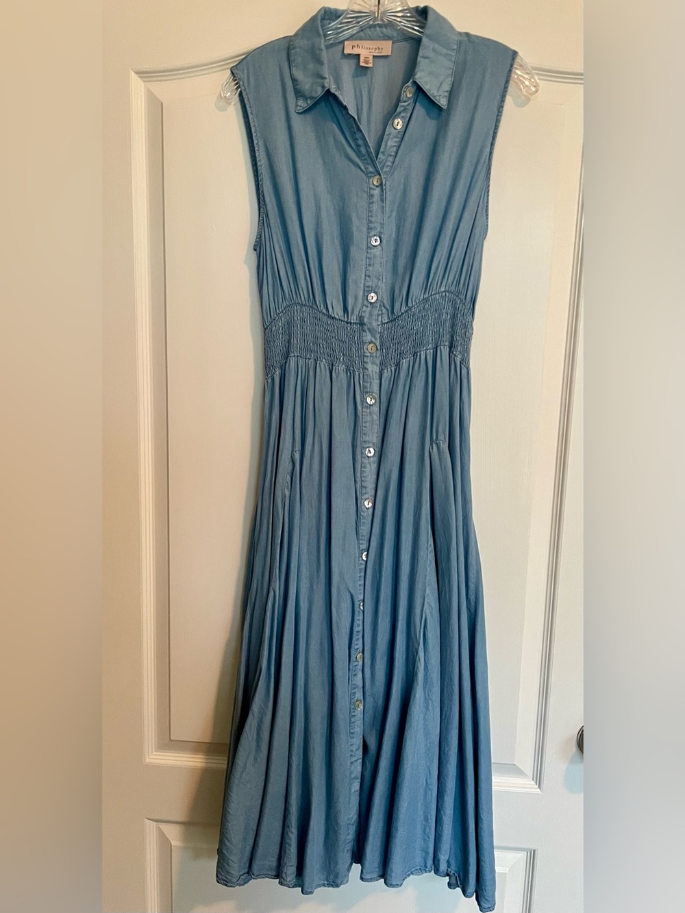 Philosophy Light Wash Button-Front Maxi Dress - Blue